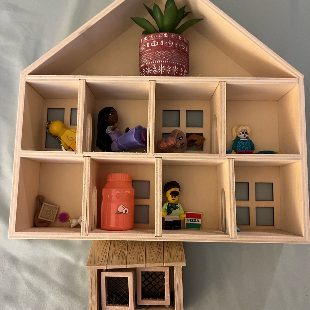 Wooden House-Shaped Organizer with Natural Finish